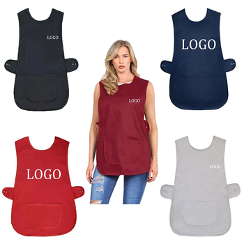 Pregača bez rukava od poliestera, stil veste, za kućnu kuhinju, skriveni gumbi, moderan minimalistički dizajn, jedna veličina, boje: crvena, plava, crna, siva, prilagodba logotipa