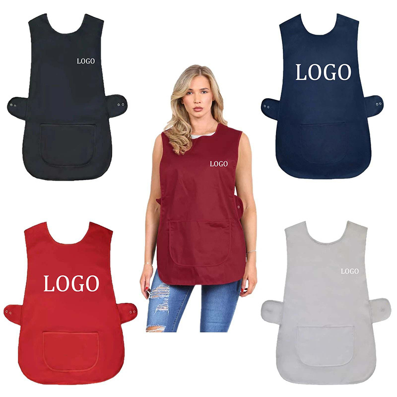 Pregača bez rukava od poliestera, stil veste, za kućnu kuhinju, skriveni gumbi, moderan minimalistički dizajn, jedna veličina, boje: crvena, plava, crna, siva, prilagodba logotipa