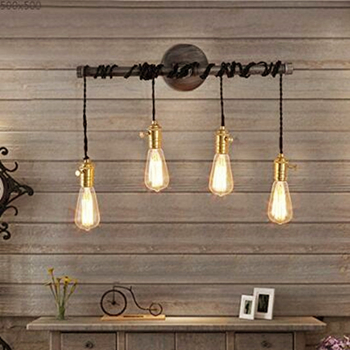 Zidna svjetiljka u američkom industrijskom stilu sa zlatno-medenom glavom lampe, retro dizajn vodovodne cijevi za blagovaonu, dnevnu sobu, kafić ili bar