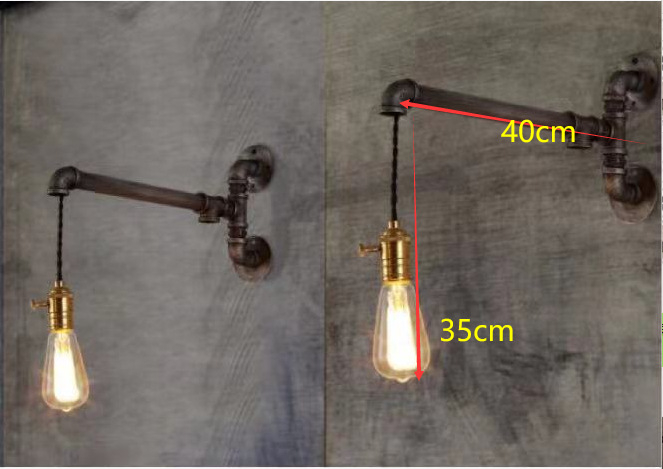 Zidna svjetiljka u američkom industrijskom stilu sa zlatno-medenom glavom lampe, retro dizajn vodovodne cijevi za blagovaonu, dnevnu sobu, kafić ili bar