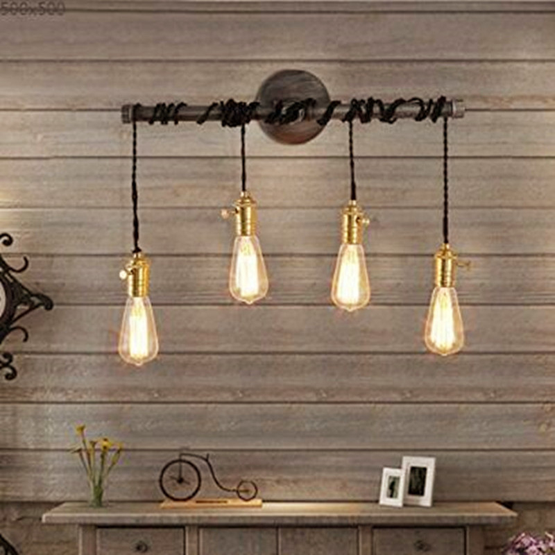 Zidna svjetiljka u američkom industrijskom stilu sa zlatno-medenom glavom lampe, retro dizajn vodovodne cijevi za blagovaonu, dnevnu sobu, kafić ili bar