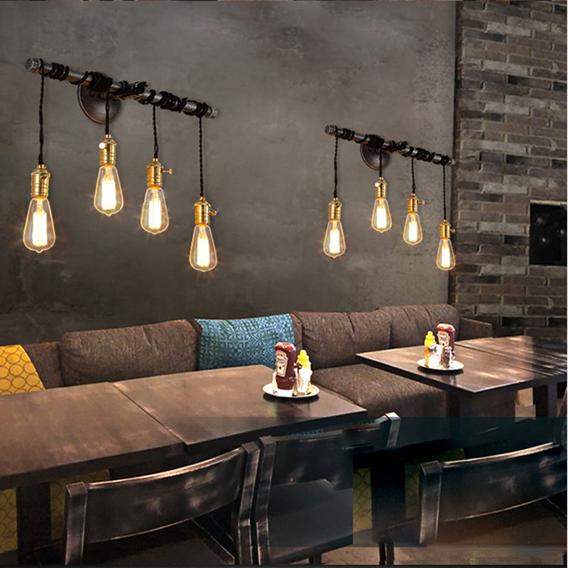 Zidna svjetiljka u američkom industrijskom stilu sa zlatno-medenom glavom lampe, retro dizajn vodovodne cijevi za blagovaonu, dnevnu sobu, kafić ili bar