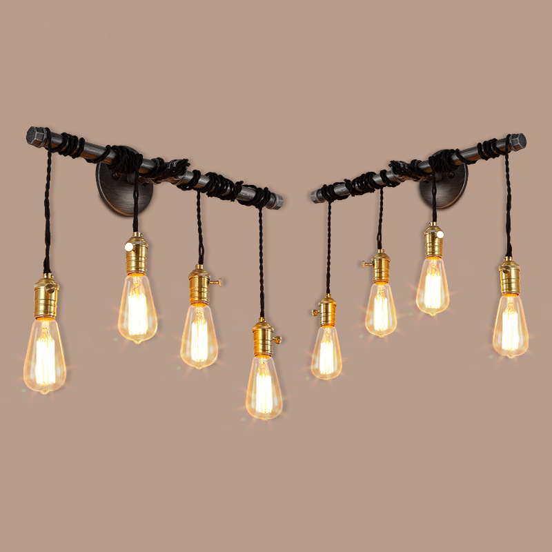 Zidna svjetiljka u američkom industrijskom stilu sa zlatno-medenom glavom lampe, retro dizajn vodovodne cijevi za blagovaonu, dnevnu sobu, kafić ili bar
