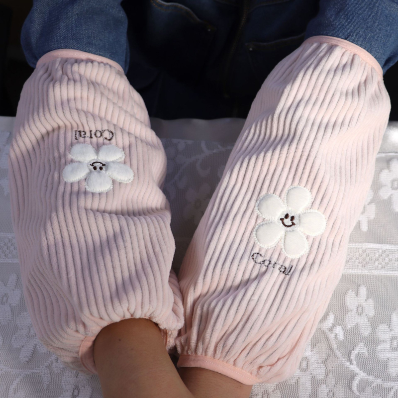 Unisex corduroy μανσέτες για μανίκια με κεντημένο σχέδιο χαμογελαστό λουλούδι, φθινοπωρο-χειμώνα, προστασία κατά λεκέδων για οικιακή χρήση