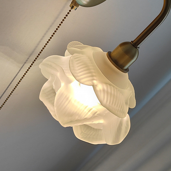 Zidna lampa uz kreveta, japanskog stila od bakra, Zen inspirirana za spavaću sobu i dnevni boravak, s lancem prekidačem