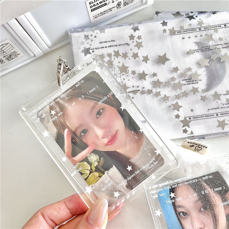 Akrilni držač kartica promjera 3 inča s glitterom zvijezda i privjeskom za ključeve za mini Polaroid fotografije