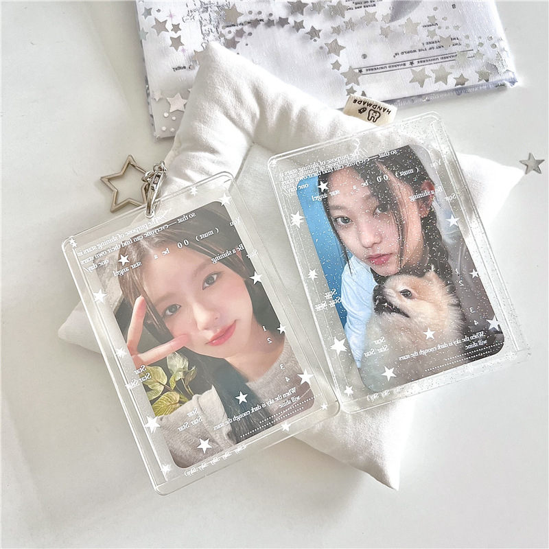 Akrilni držač kartica promjera 3 inča s glitterom zvijezda i privjeskom za ključeve za mini Polaroid fotografije