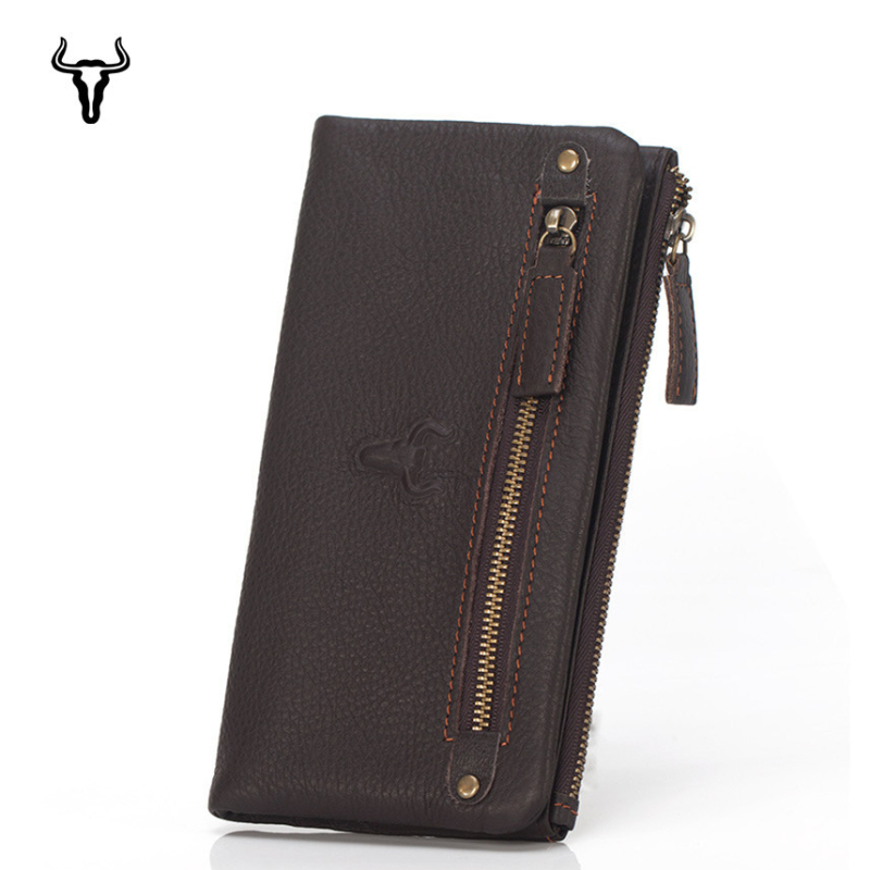 Famous Craftsman Family 7023 Unisex dugi novčanik sa šivom, koža prvog sloja, velik kapacitet, više pretinaca za kartice i džep za telefon