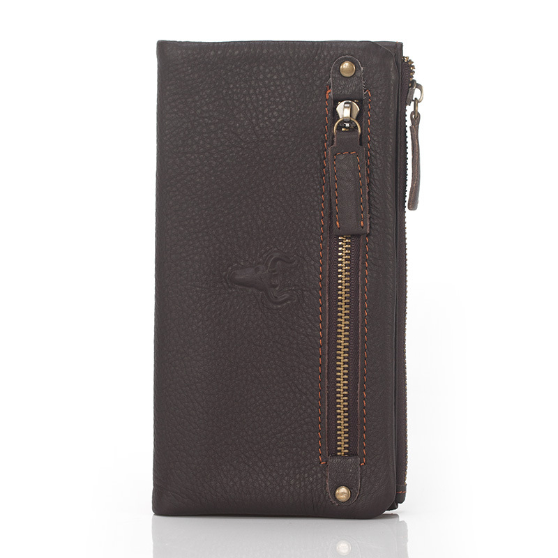 Famous Craftsman Family 7023 Unisex dugi novčanik sa šivom, koža prvog sloja, velik kapacitet, više pretinaca za kartice i džep za telefon
