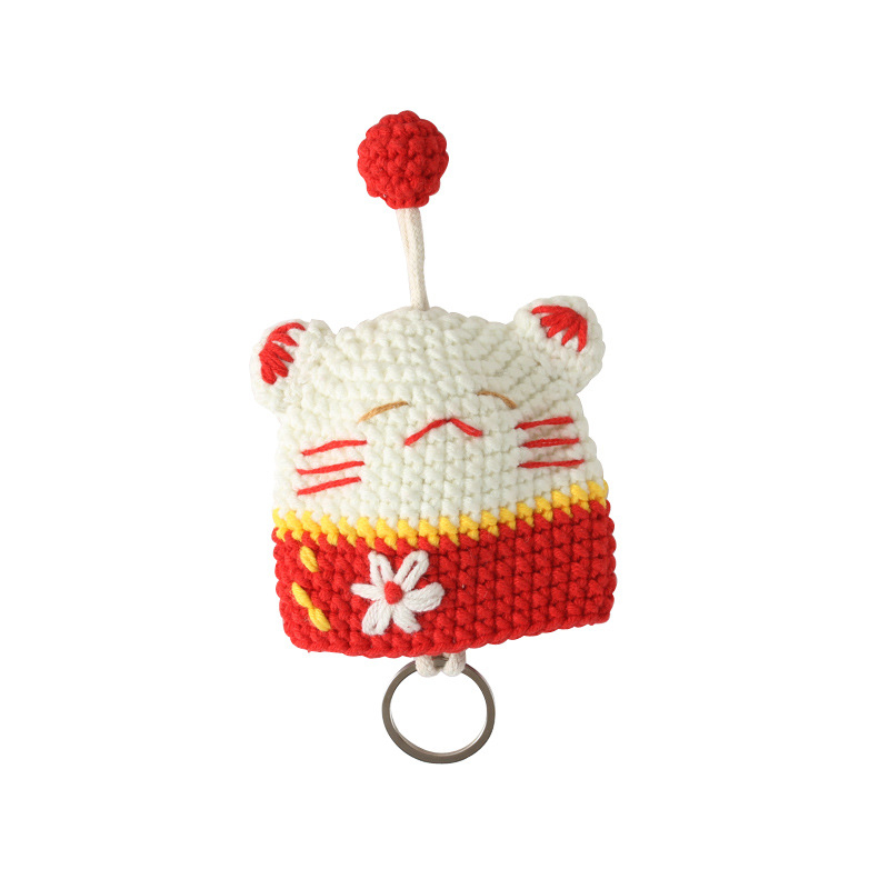 Japanskog stila pleteni futrola za ključeve s motivom mačke sreće Maneki-neko, ručna izrada