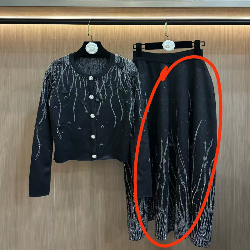 Dvokomponentni set: pleteni kardigan s rhinestones, Chanel stil društvene dame, kratka suknja za jesen-zimu