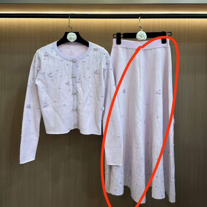 Dvokomponentni set: pleteni kardigan s rhinestones, Chanel stil društvene dame, kratka suknja za jesen-zimu