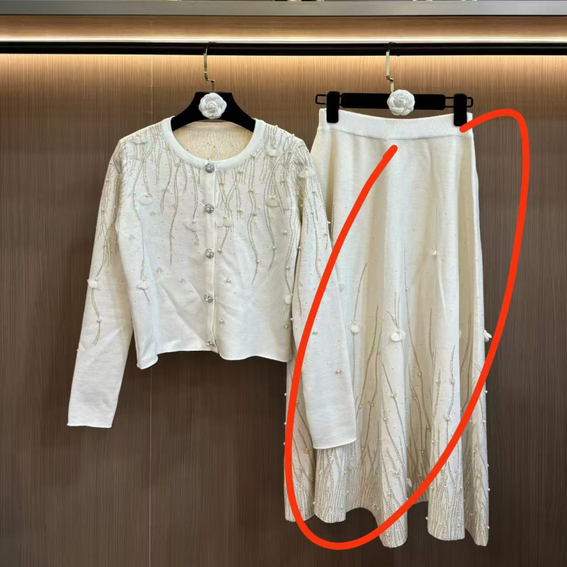 Dvokomponentni set: pleteni kardigan s rhinestones, Chanel stil društvene dame, kratka suknja za jesen-zimu