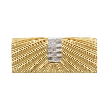 Zlatna ženska večernja clutch torbica s plisiranjem i kristalima – elegantna večernja torba