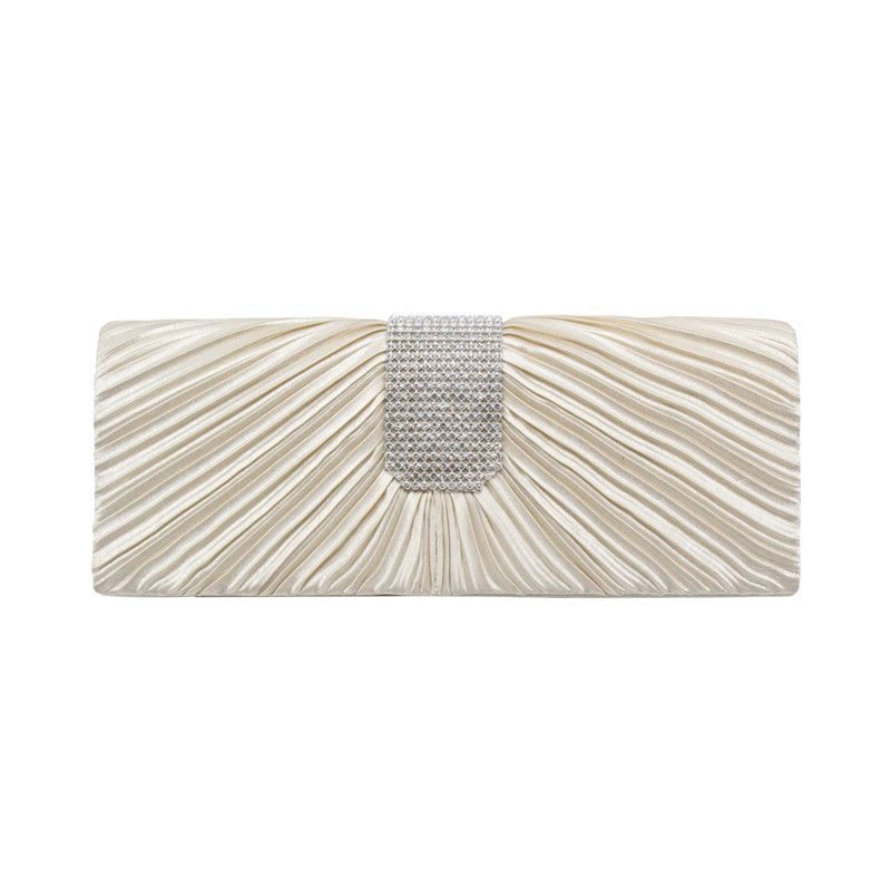 Zlatna ženska večernja clutch torbica s plisiranjem i kristalima – elegantna večernja torba