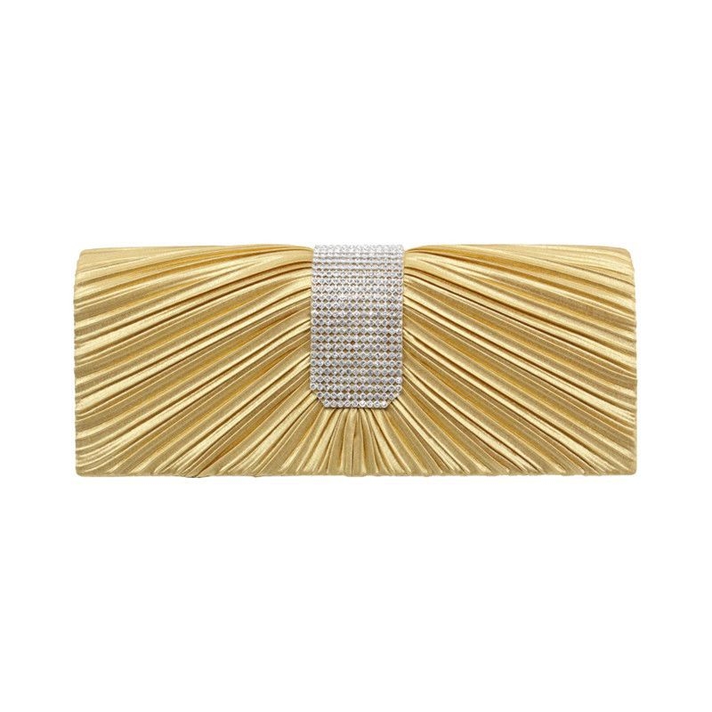 Zlatna ženska večernja clutch torbica s plisiranjem i kristalima – elegantna večernja torba