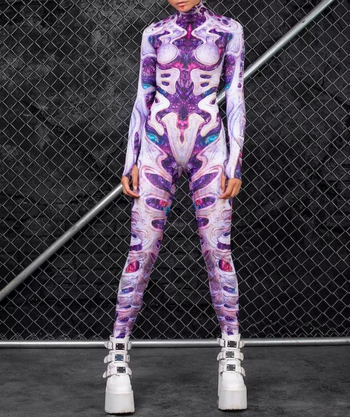Slim jednodelni cosplay kostim s 3D digitalnim otiskom – Halloween, šareno
