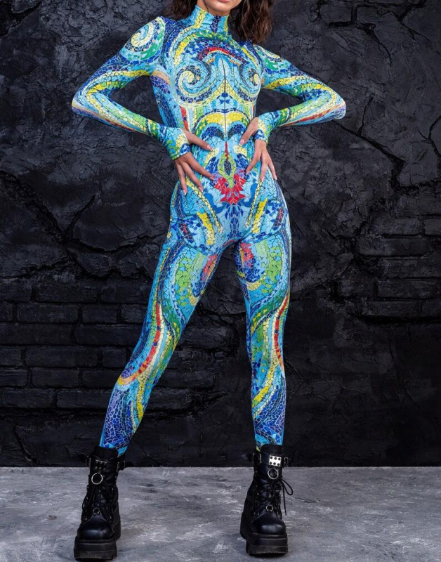 Slim jednodelni cosplay kostim s 3D digitalnim otiskom – Halloween, šareno