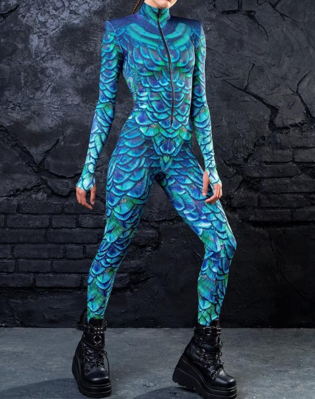 Slim jednodelni cosplay kostim s 3D digitalnim otiskom – Halloween, šareno