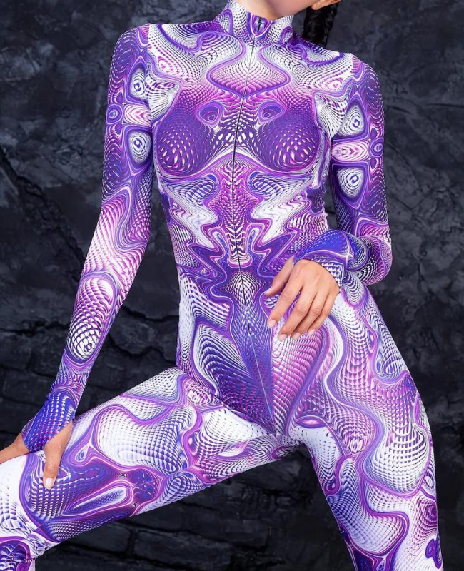 Slim jednodelni cosplay kostim s 3D digitalnim otiskom – Halloween, šareno