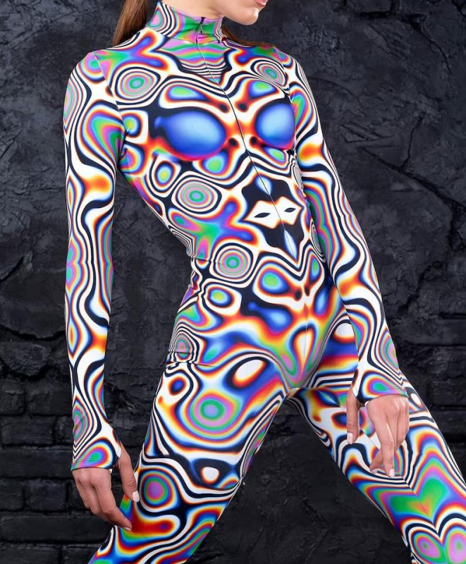 Slim jednodelni cosplay kostim s 3D digitalnim otiskom – Halloween, šareno