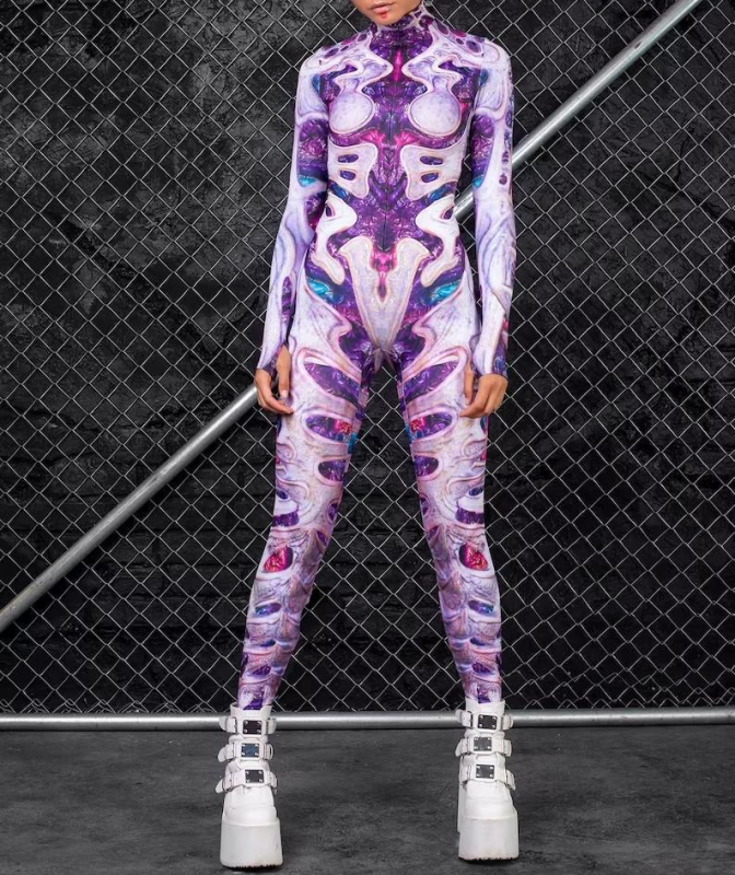 Slim jednodelni cosplay kostim s 3D digitalnim otiskom – Halloween, šareno