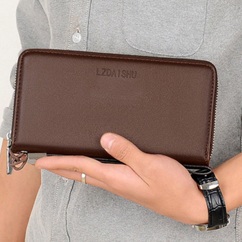 Dug kožni novčanik od prave kože s velikim kapacitetom, višenamjenski novčanik za kovanice, džep za telefon, pretinac za slušalice i držač osobne karte – Unisex