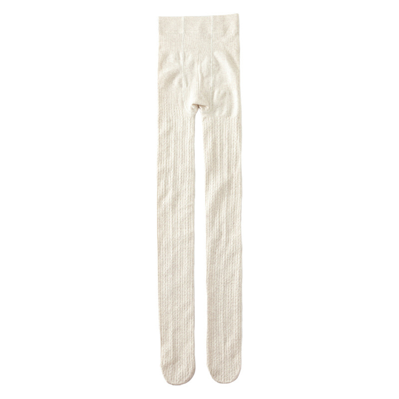Bijele pamučne pletene legginse s flis podstavom i twist uzorkom, za žene – jesen-zima.