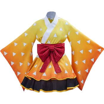 Demon Slayer cosplay kostim: Tanjiro Kamado i Nezuko Kamado Flame Hashira maid kimono, na skladištu