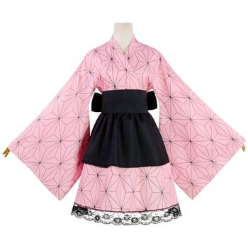 Demon Slayer cosplay kostim: Tanjiro Kamado i Nezuko Kamado Flame Hashira maid kimono, na skladištu