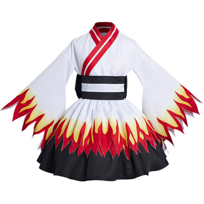 Demon Slayer cosplay kostim: Tanjiro Kamado i Nezuko Kamado Flame Hashira maid kimono, na skladištu