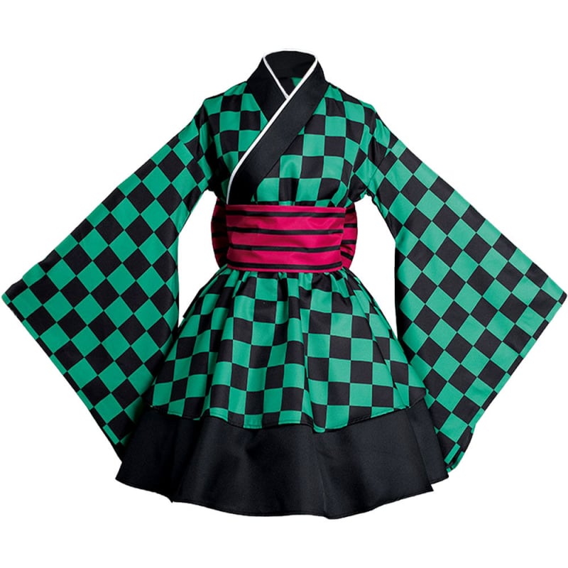 Demon Slayer cosplay kostim: Tanjiro Kamado i Nezuko Kamado Flame Hashira maid kimono, na skladištu