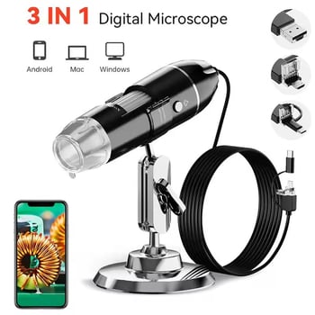 3-u-1 mikroskop, 1600x digitalni elektronički mikroskop s Type-C, Android USB, kamera za računalo