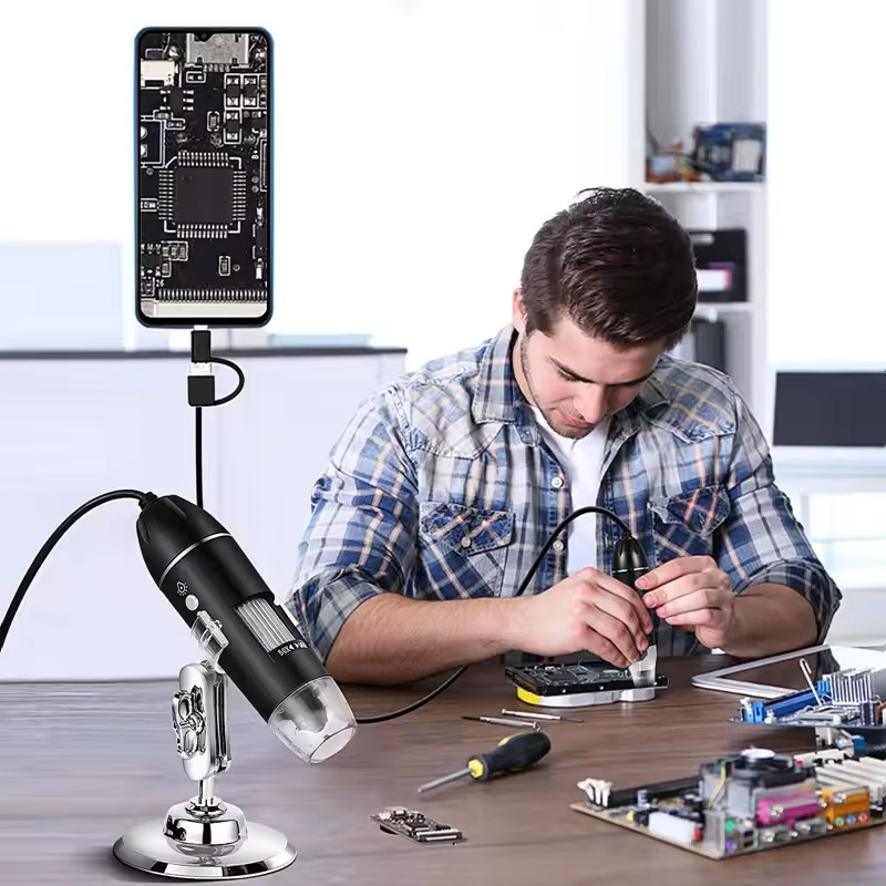 3-u-1 mikroskop, 1600x digitalni elektronički mikroskop s Type-C, Android USB, kamera za računalo