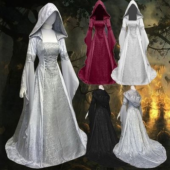 Ženska cosplay haljina s kapuljačom u srednjovjekovnom retro stilu, naglašenim strukom, u 8 boja, za cosplay i Halloween
