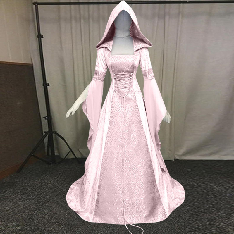Ženska cosplay haljina s kapuljačom u srednjovjekovnom retro stilu, naglašenim strukom, u 8 boja, za cosplay i Halloween