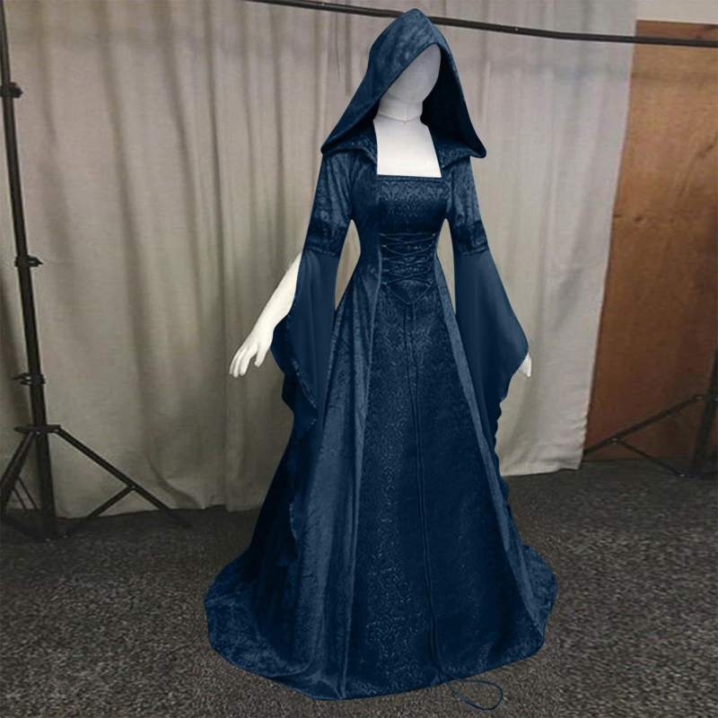 Ženska cosplay haljina s kapuljačom u srednjovjekovnom retro stilu, naglašenim strukom, u 8 boja, za cosplay i Halloween