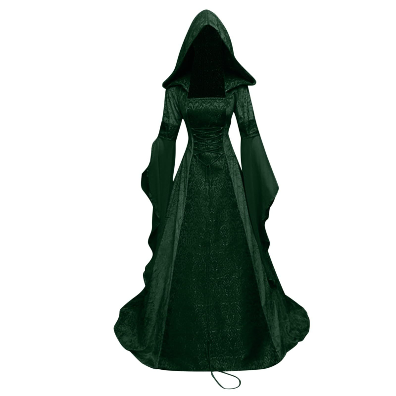 Ženska cosplay haljina s kapuljačom u srednjovjekovnom retro stilu, naglašenim strukom, u 8 boja, za cosplay i Halloween