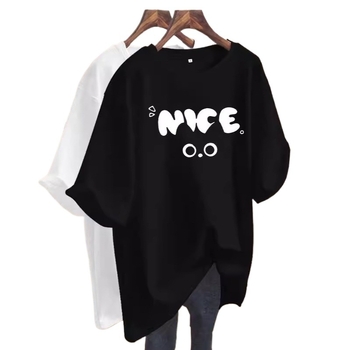 Ljetni ženski oversize T-shirt od pamuka, europski stil, otisak s riječima, srednja duljina, nišni modni top 2025