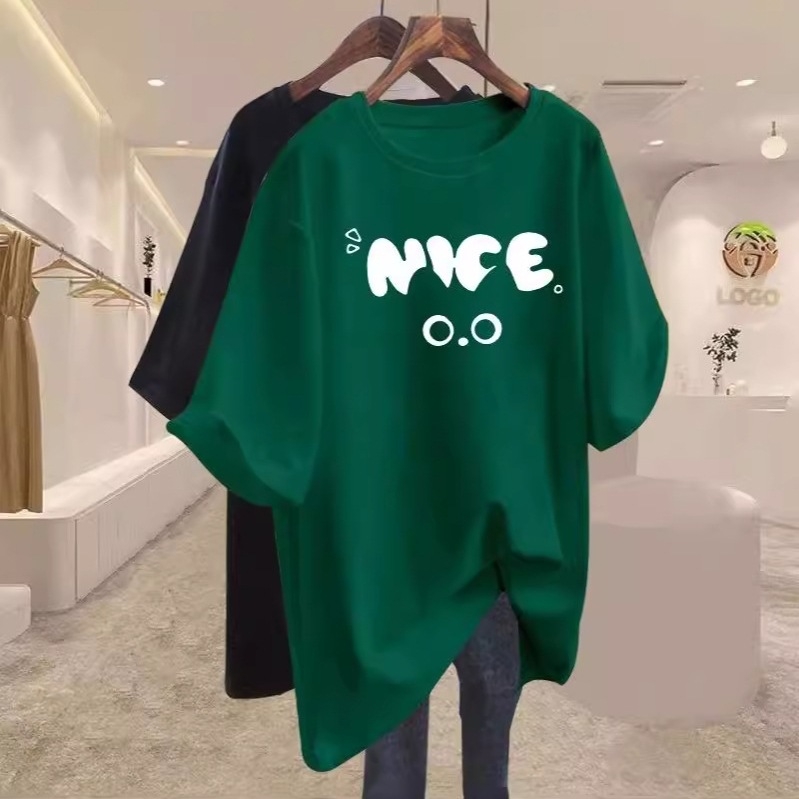 Ljetni ženski oversize T-shirt od pamuka, europski stil, otisak s riječima, srednja duljina, nišni modni top 2025