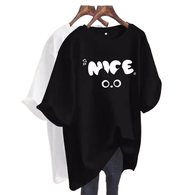 Ljetni ženski oversize T-shirt od pamuka, europski stil, otisak s riječima, srednja duljina, nišni modni top 2025