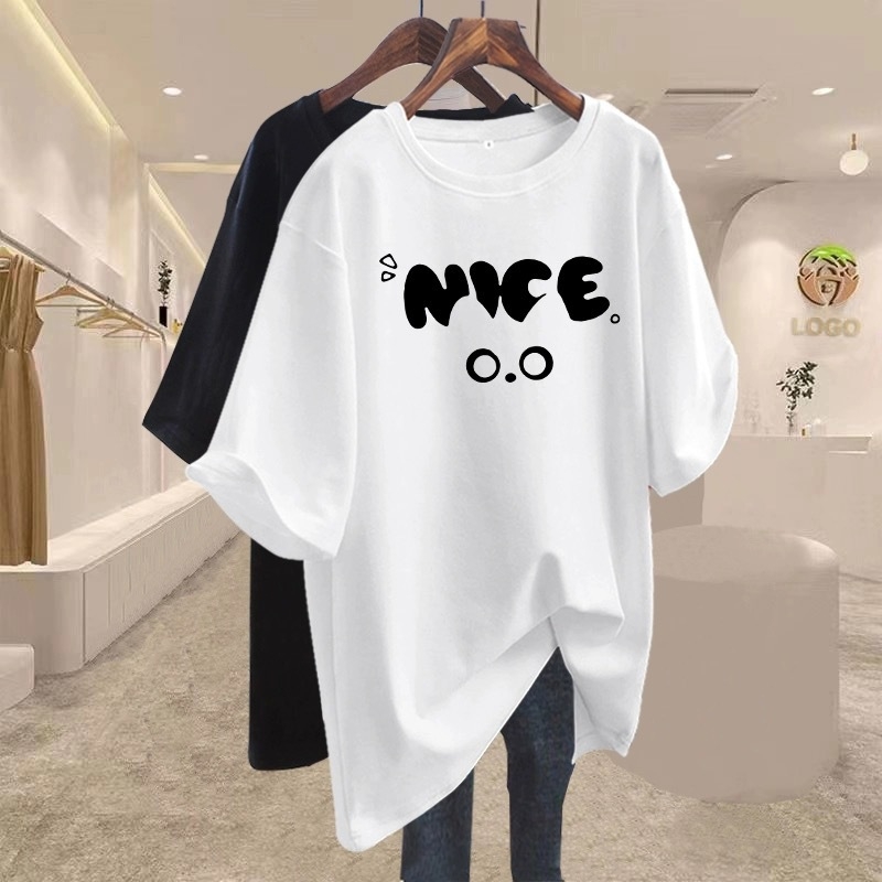 Ljetni ženski oversize T-shirt od pamuka, europski stil, otisak s riječima, srednja duljina, nišni modni top 2025