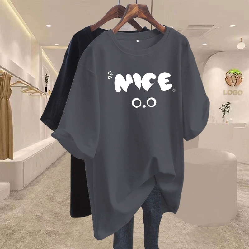 Ljetni ženski oversize T-shirt od pamuka, europski stil, otisak s riječima, srednja duljina, nišni modni top 2025