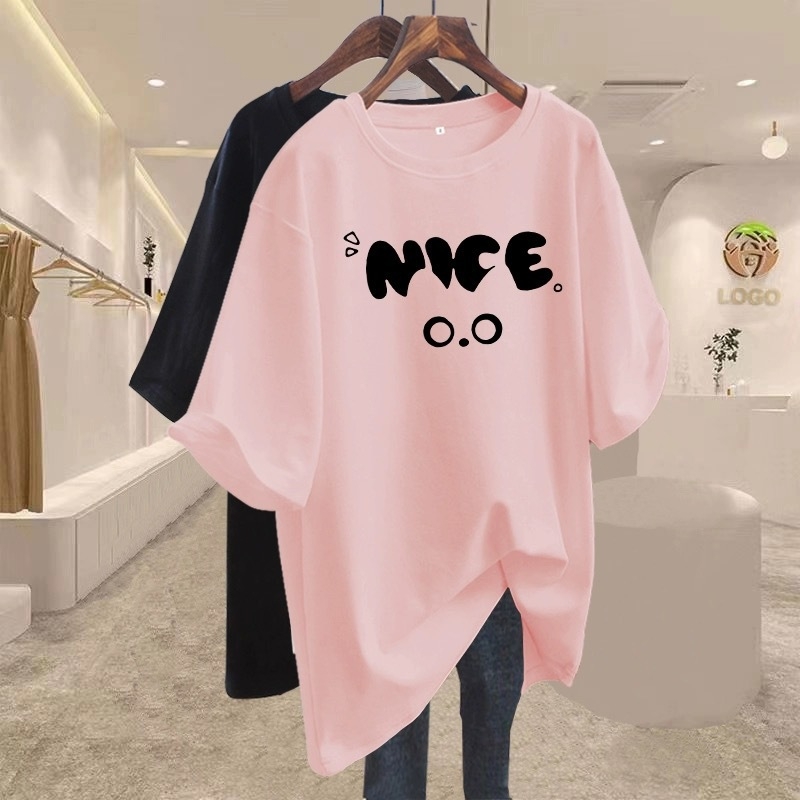 Ljetni ženski oversize T-shirt od pamuka, europski stil, otisak s riječima, srednja duljina, nišni modni top 2025