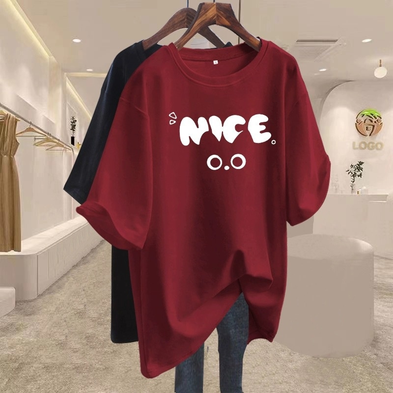 Ljetni ženski oversize T-shirt od pamuka, europski stil, otisak s riječima, srednja duljina, nišni modni top 2025
