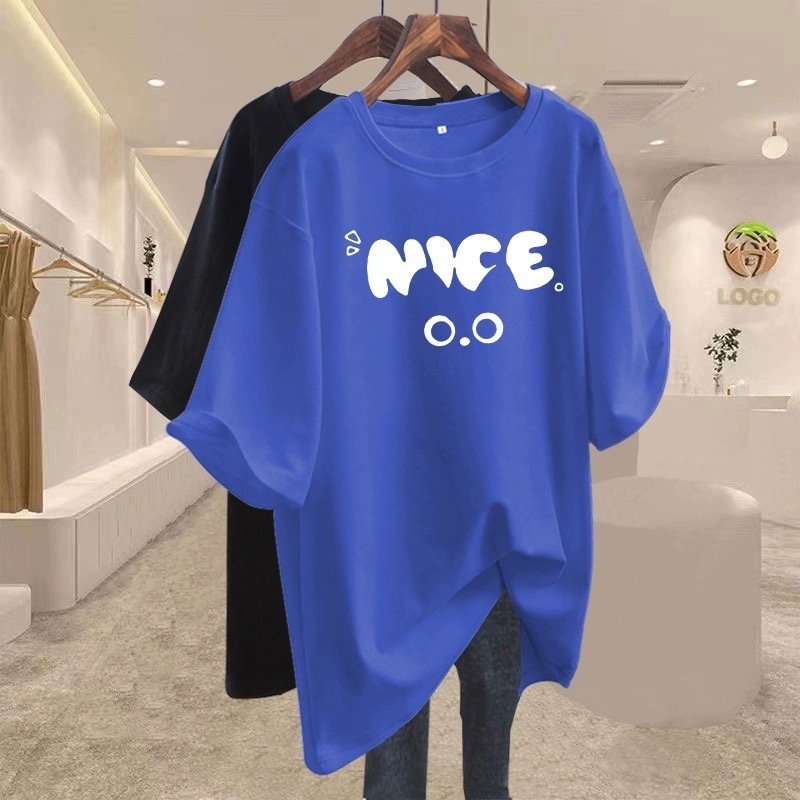 Ljetni ženski oversize T-shirt od pamuka, europski stil, otisak s riječima, srednja duljina, nišni modni top 2025