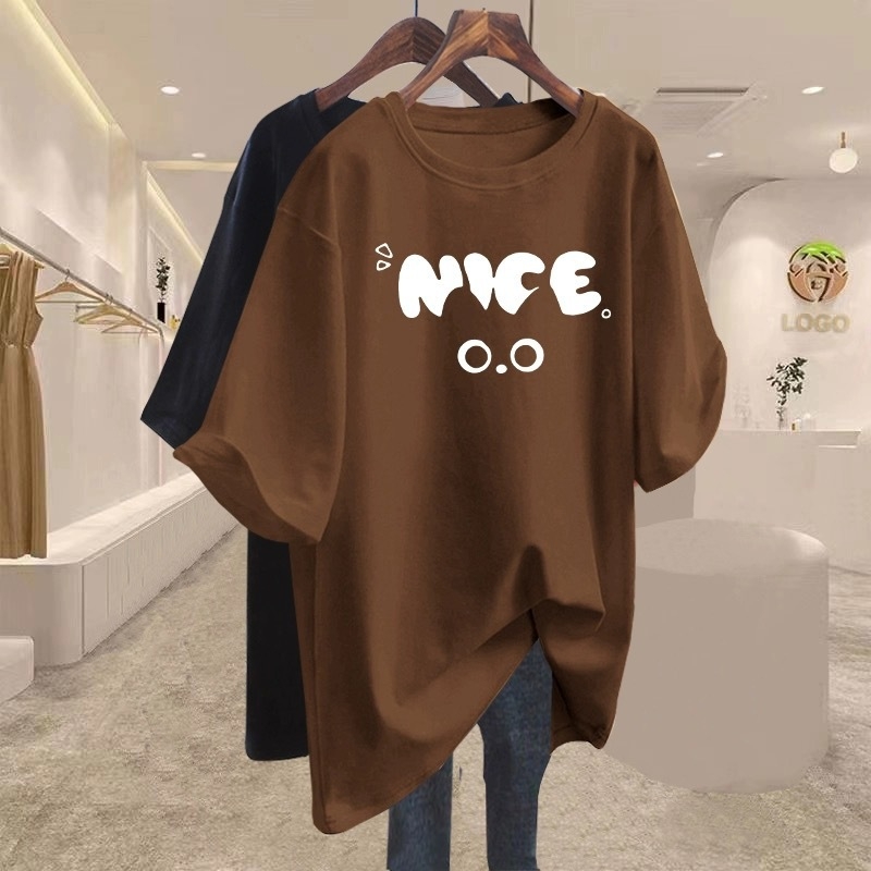 Ljetni ženski oversize T-shirt od pamuka, europski stil, otisak s riječima, srednja duljina, nišni modni top 2025