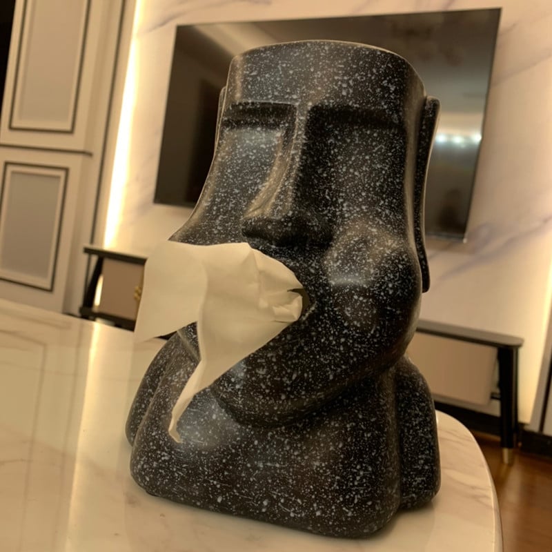 Moai s Otoka Uskrsa – Kreativna kamena kutija za maramice, stolna i dnevna dekoracija s kamernim licem
