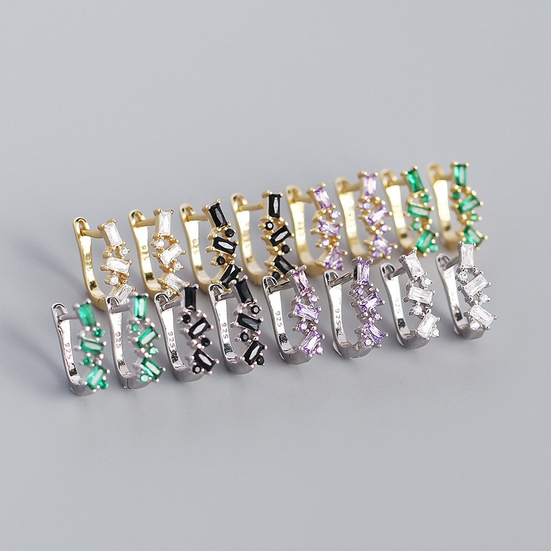 YHE0358 Srebrne naušnice 925, geometrijske U-oblike, mikro pavé cirkon, vintage stil