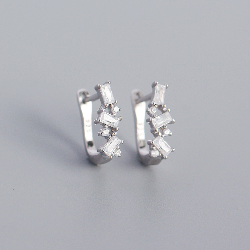 YHE0358 Srebrne naušnice 925, geometrijske U-oblike, mikro pavé cirkon, vintage stil